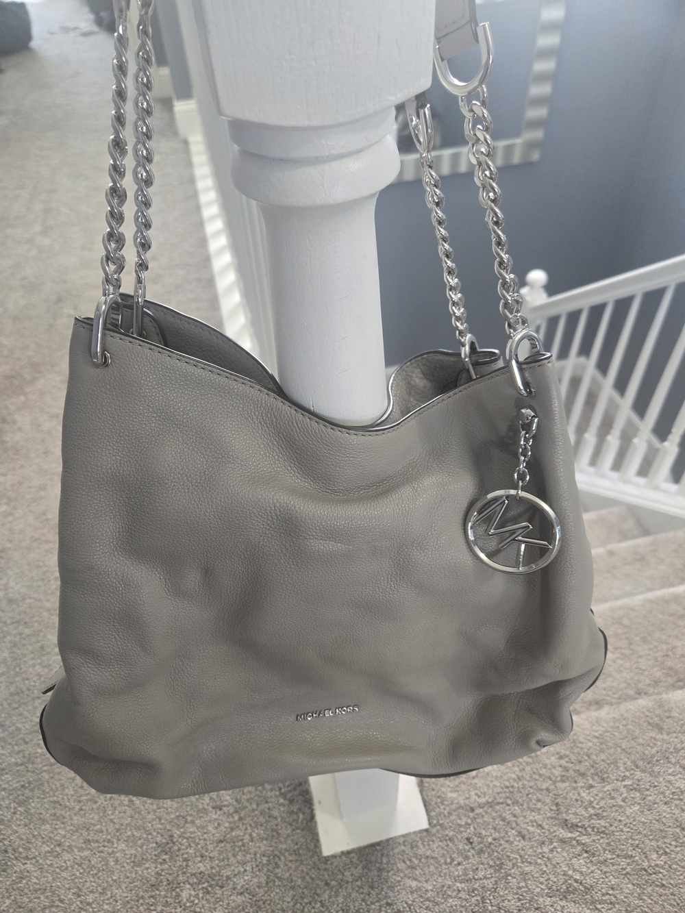 Michael Kors Gray Leather Chain-Handle Shoulder Bag With Dust Bag